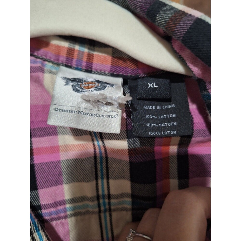 Harley Davidson Button Up Shirt Womens Xl Pink Plaid Embroidered Studded - HD - Picture 5 of 5